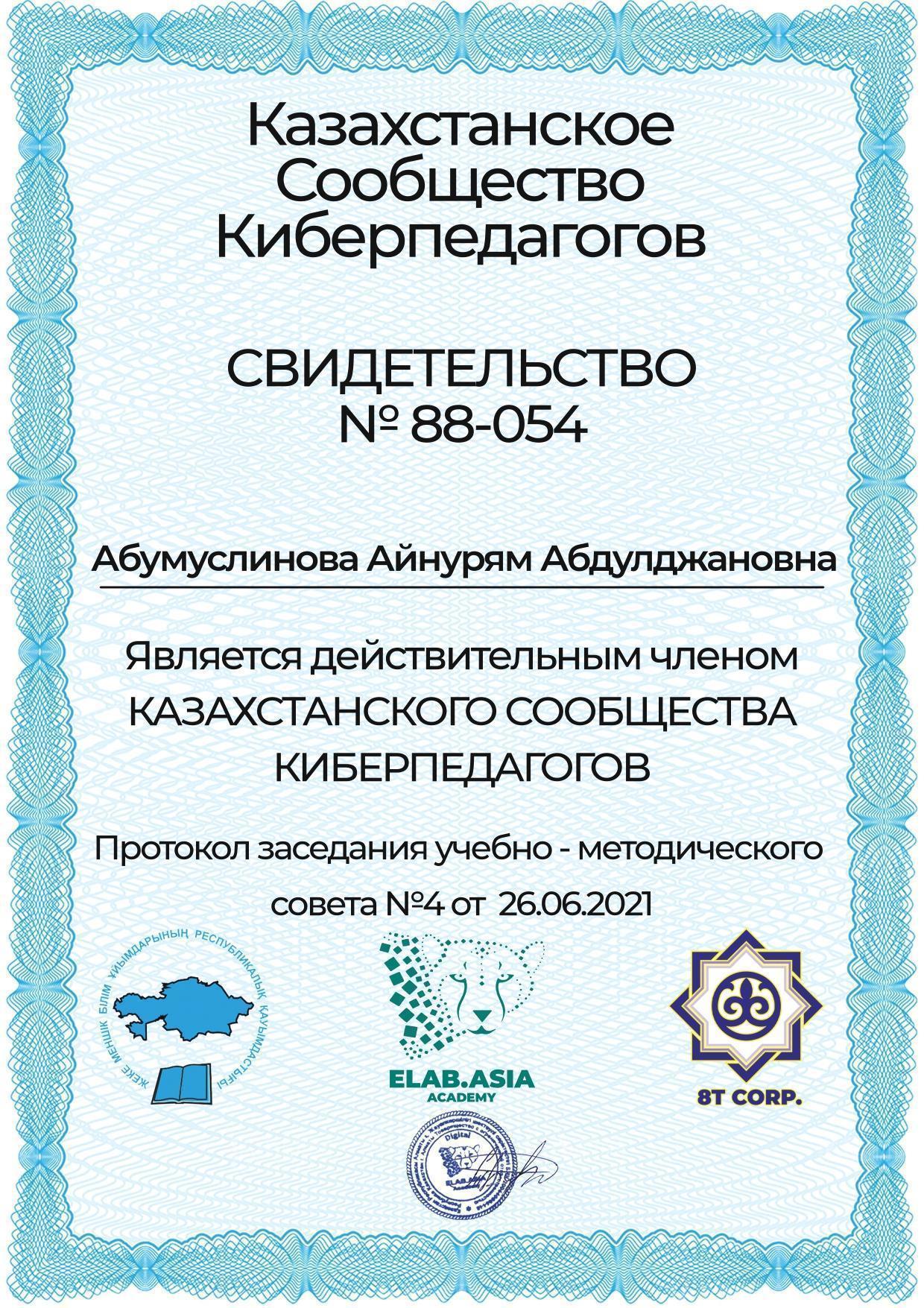 Сертификат Абдумуслимова Айнурям