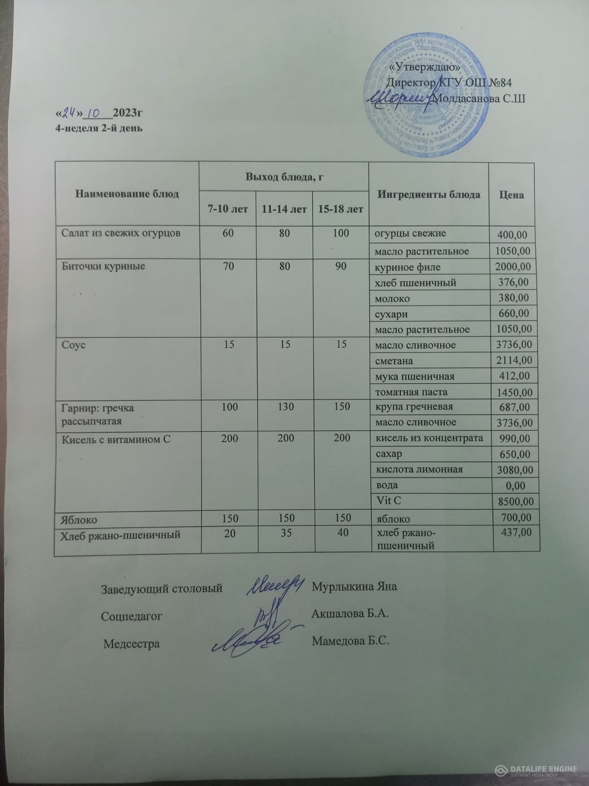 Ас мәзірі 24.10.2023.