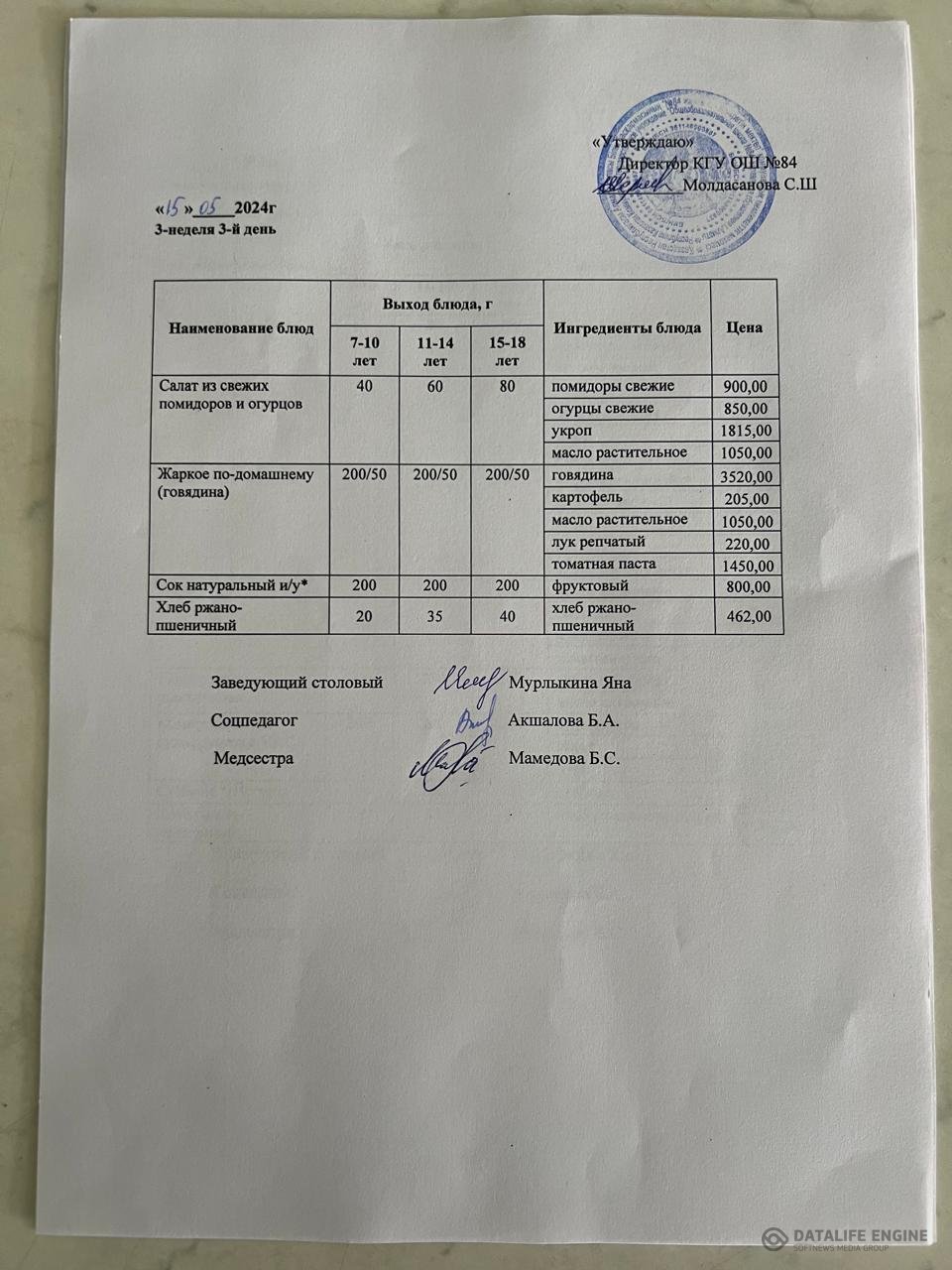 Ас мәзірі 15.05.2024.