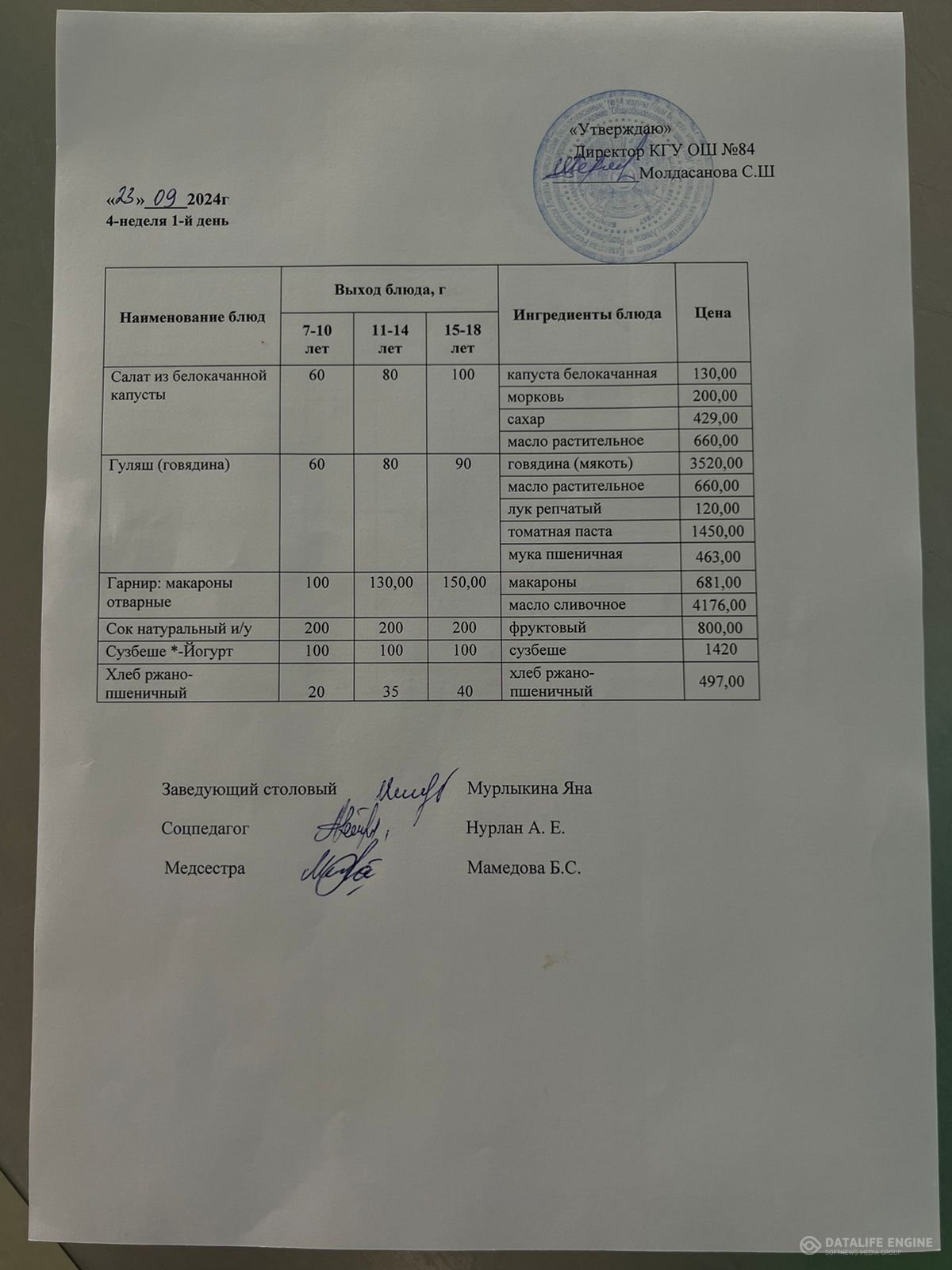 Ас мәзірі 23.09.2024 жыл