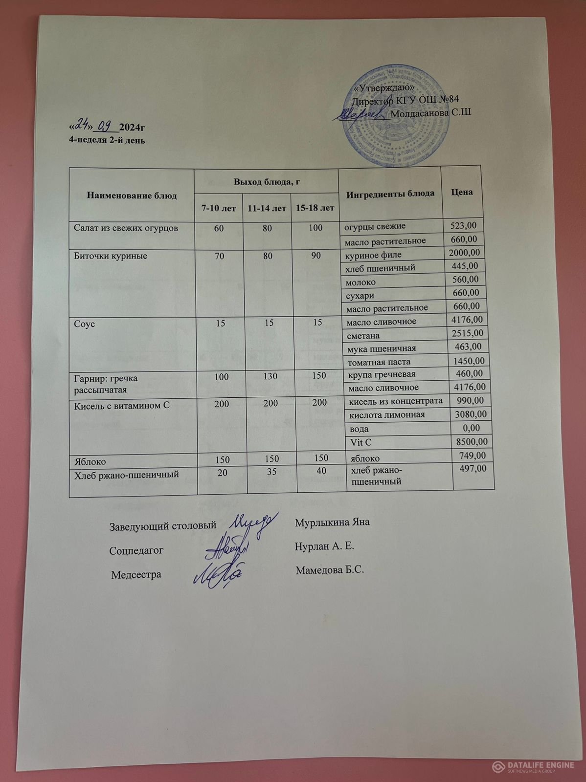 Ас мәзірі 24.09.2024 жыл