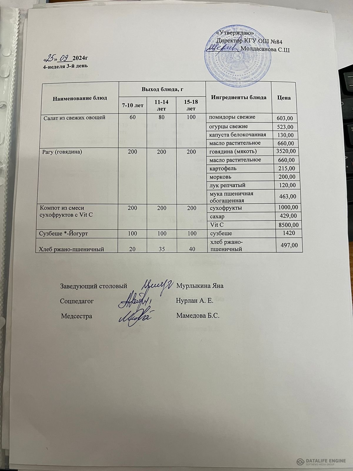 Ас мәзірі 25.09.2024 жыл