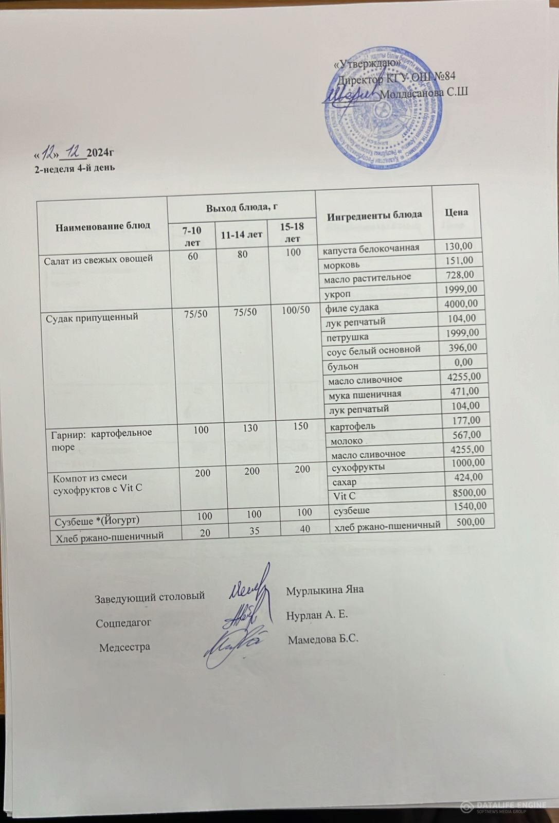 Ас мәзірі 12.12.2024 жыл