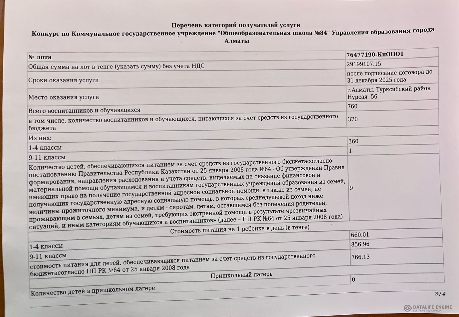 Перечень категорий получателей услуги