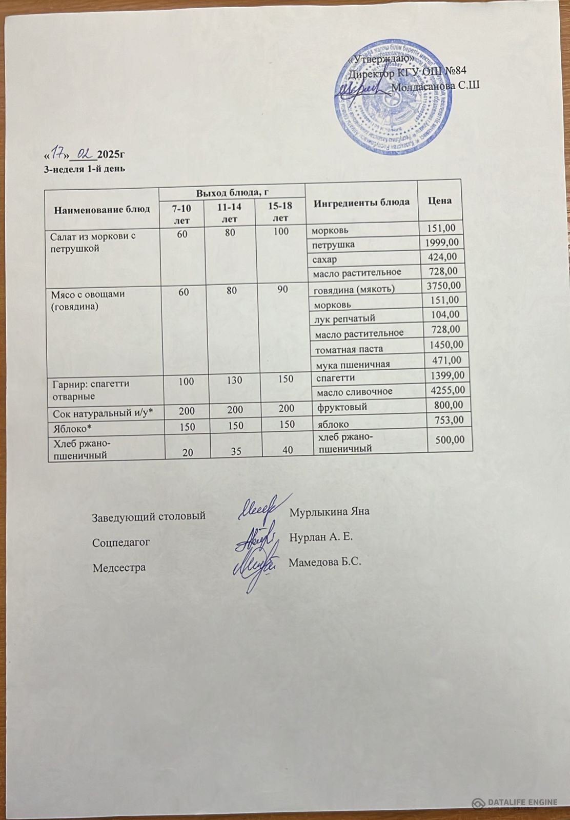 Ас мәзірі 17.02.2025 жыл