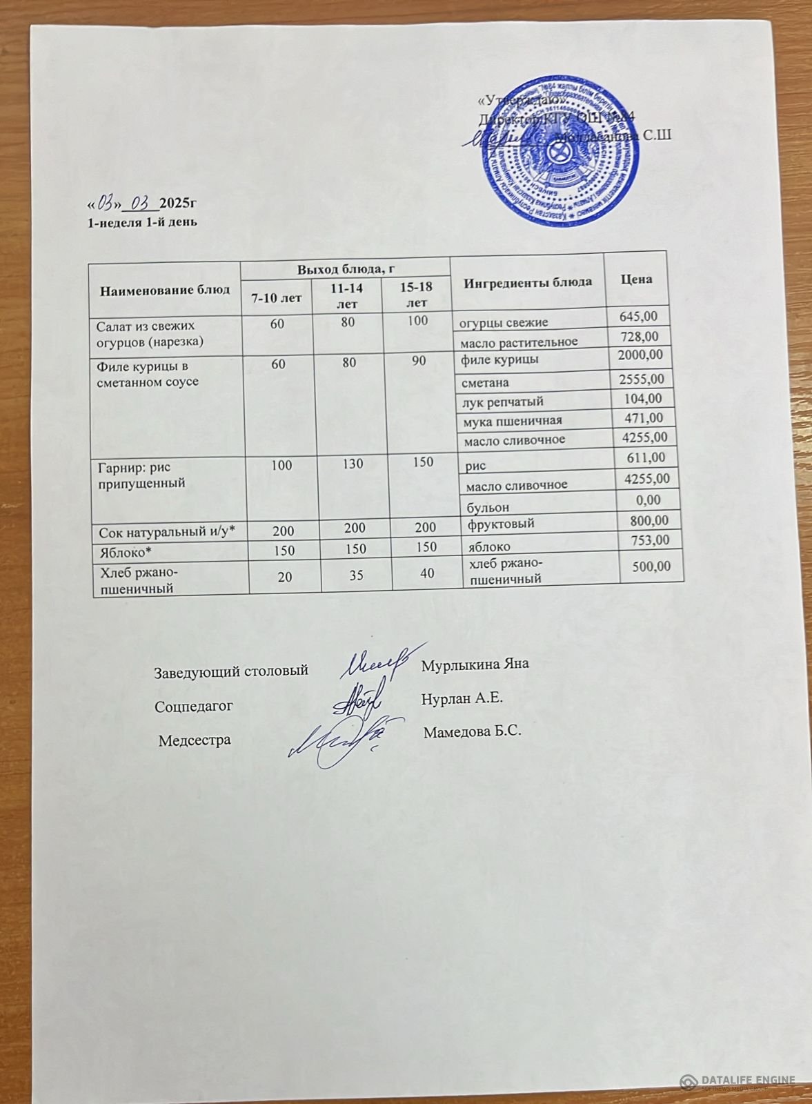 Ас мәзірі 03.03.2025 жыл