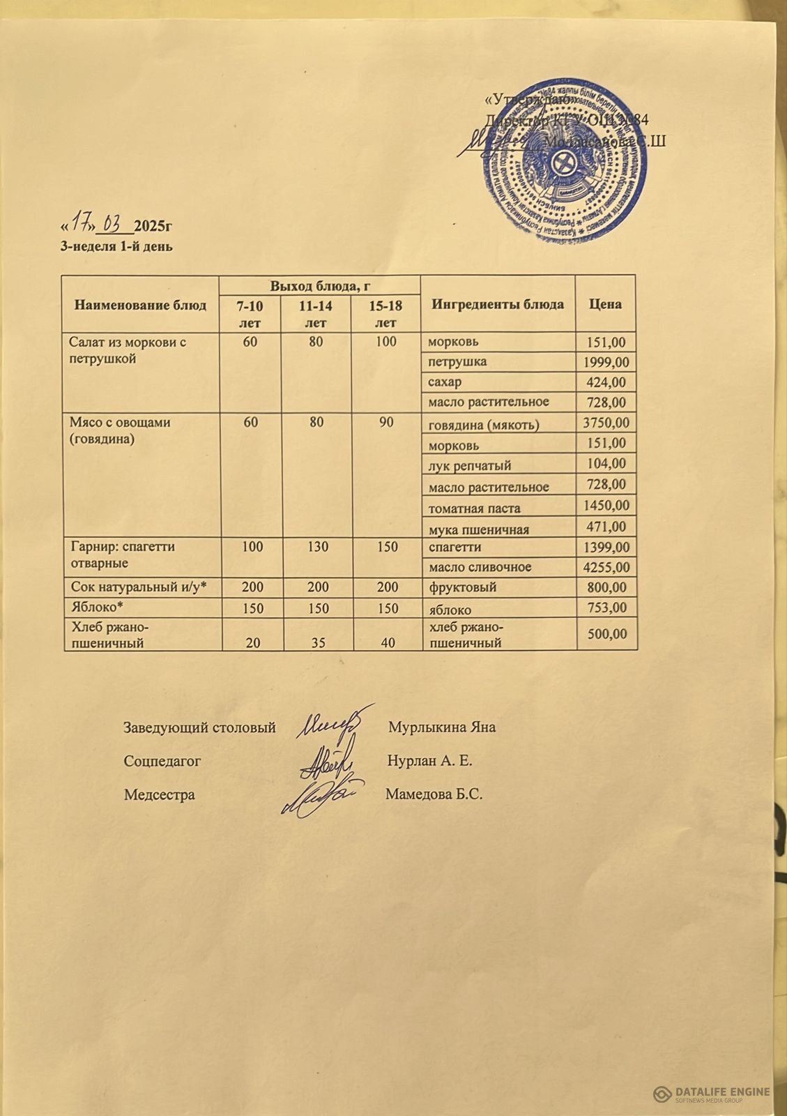 Ас мәзірі 17.03.2025 жыл