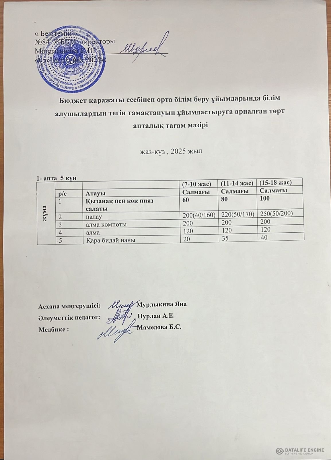 Ас мәзірі 05.09.2025 ж