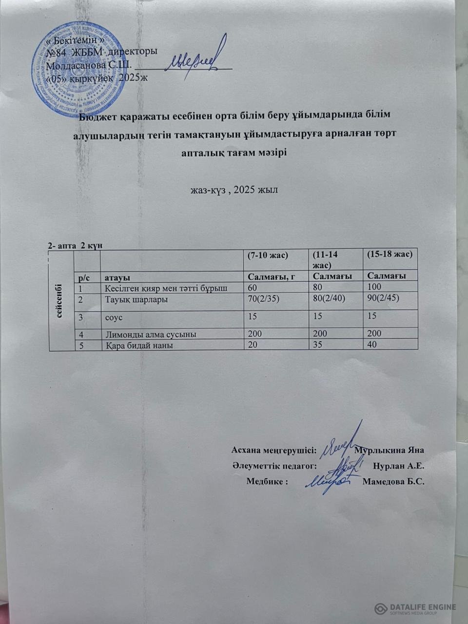 Ас мәзірі 09.09.2025 ж