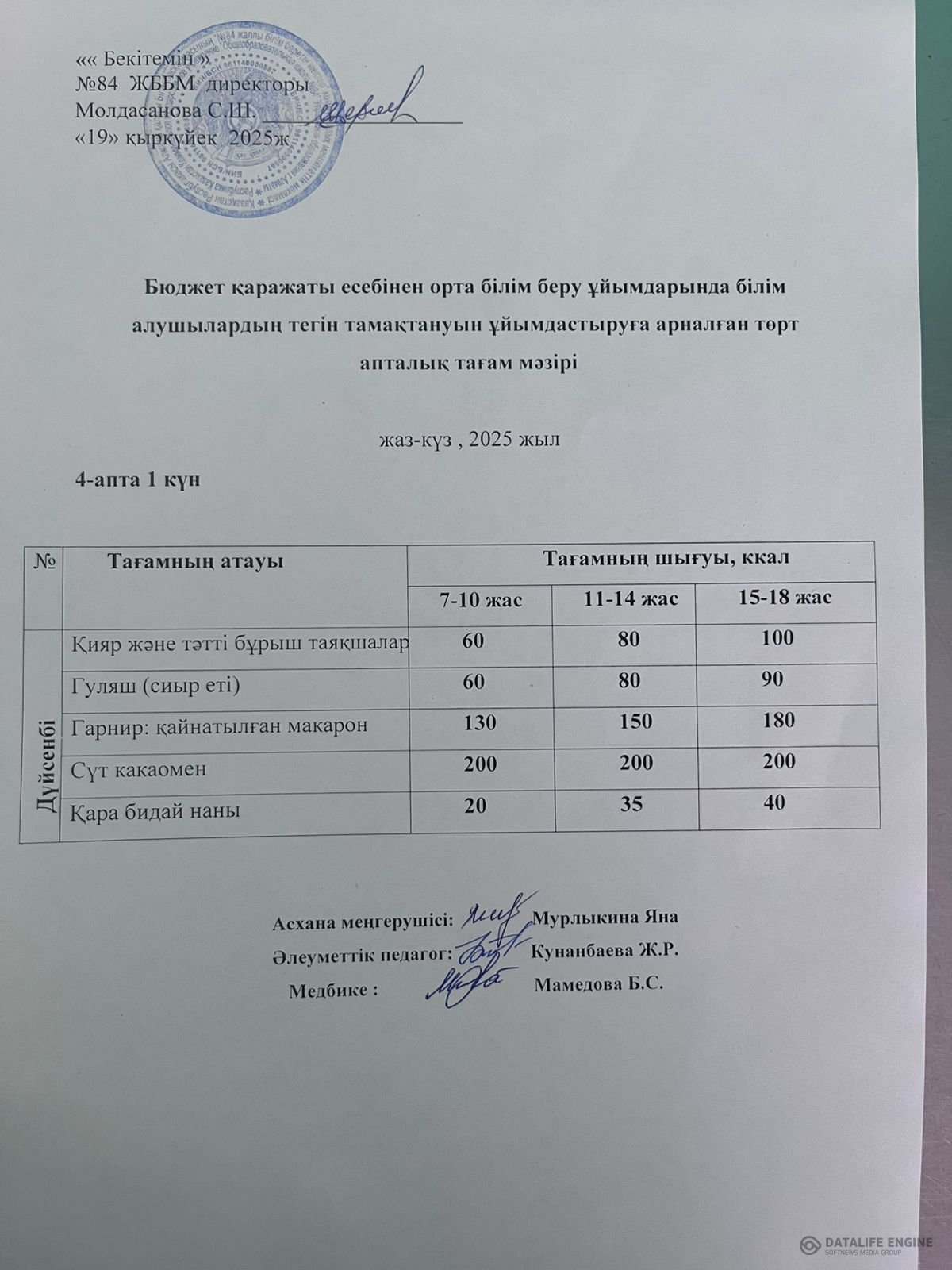 Ас мәзірі 22.09.2025 ж.