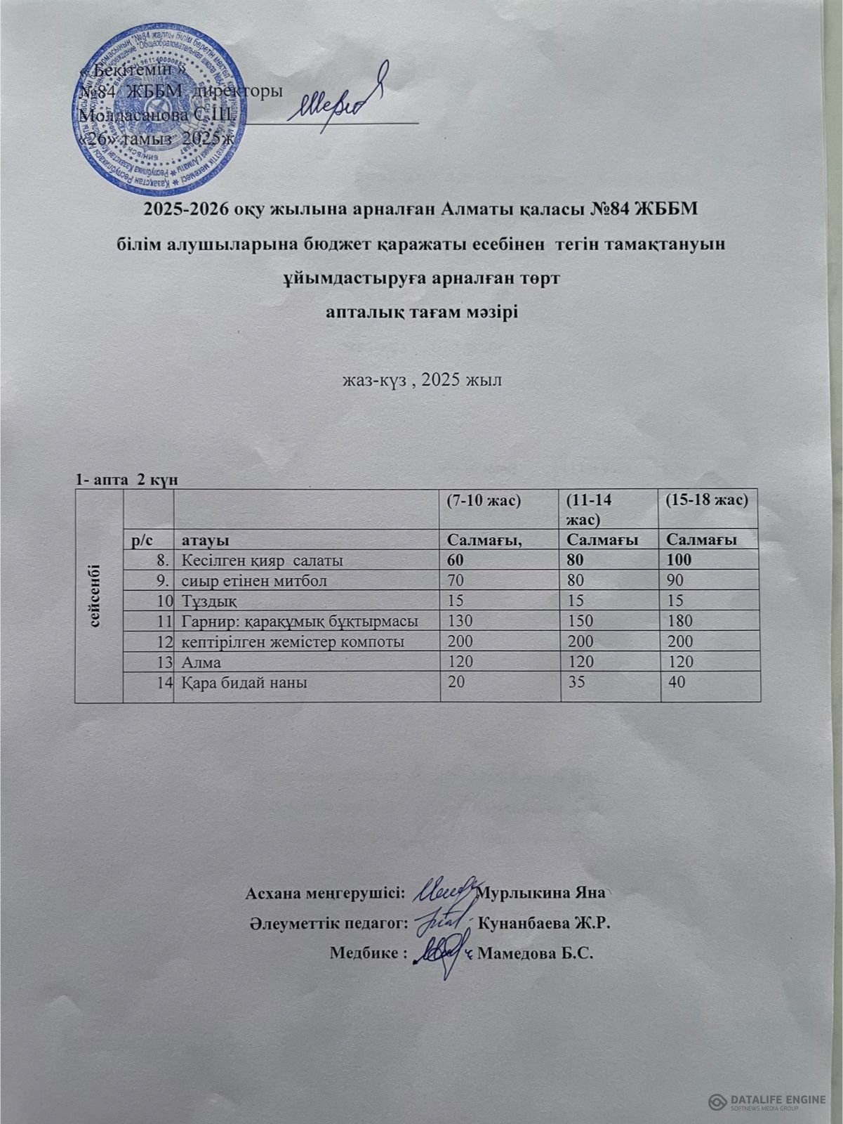 Ас мәзірі 30.09.2025 ж.