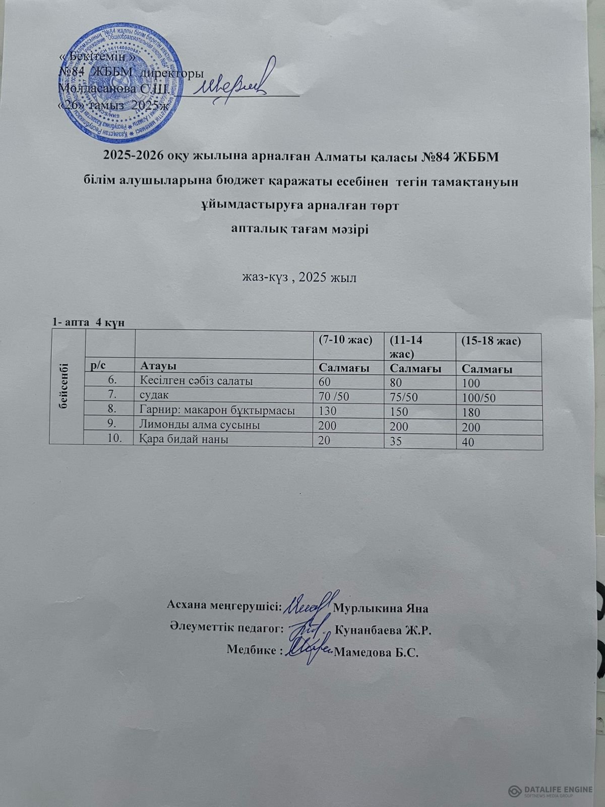 Ас мәзірі 02.10.2025 ж.