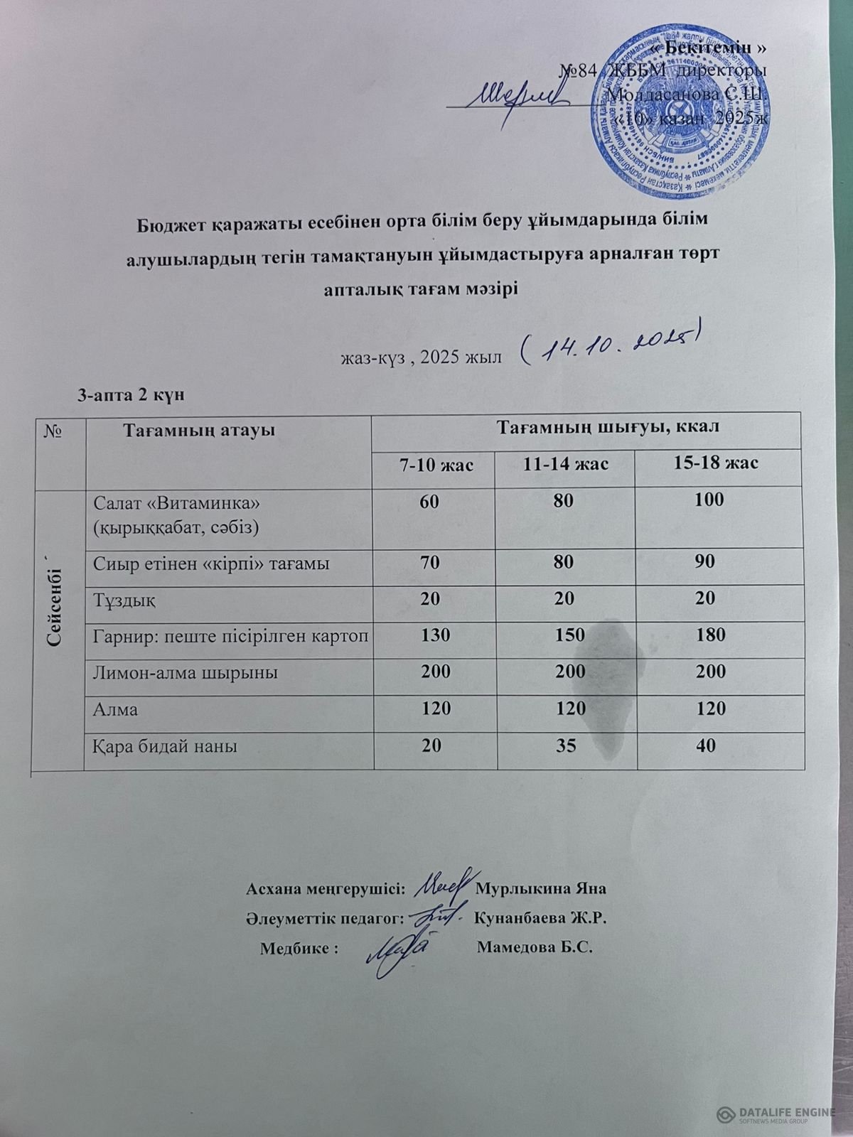 Ас мәзірі 14.10.2025 ж.