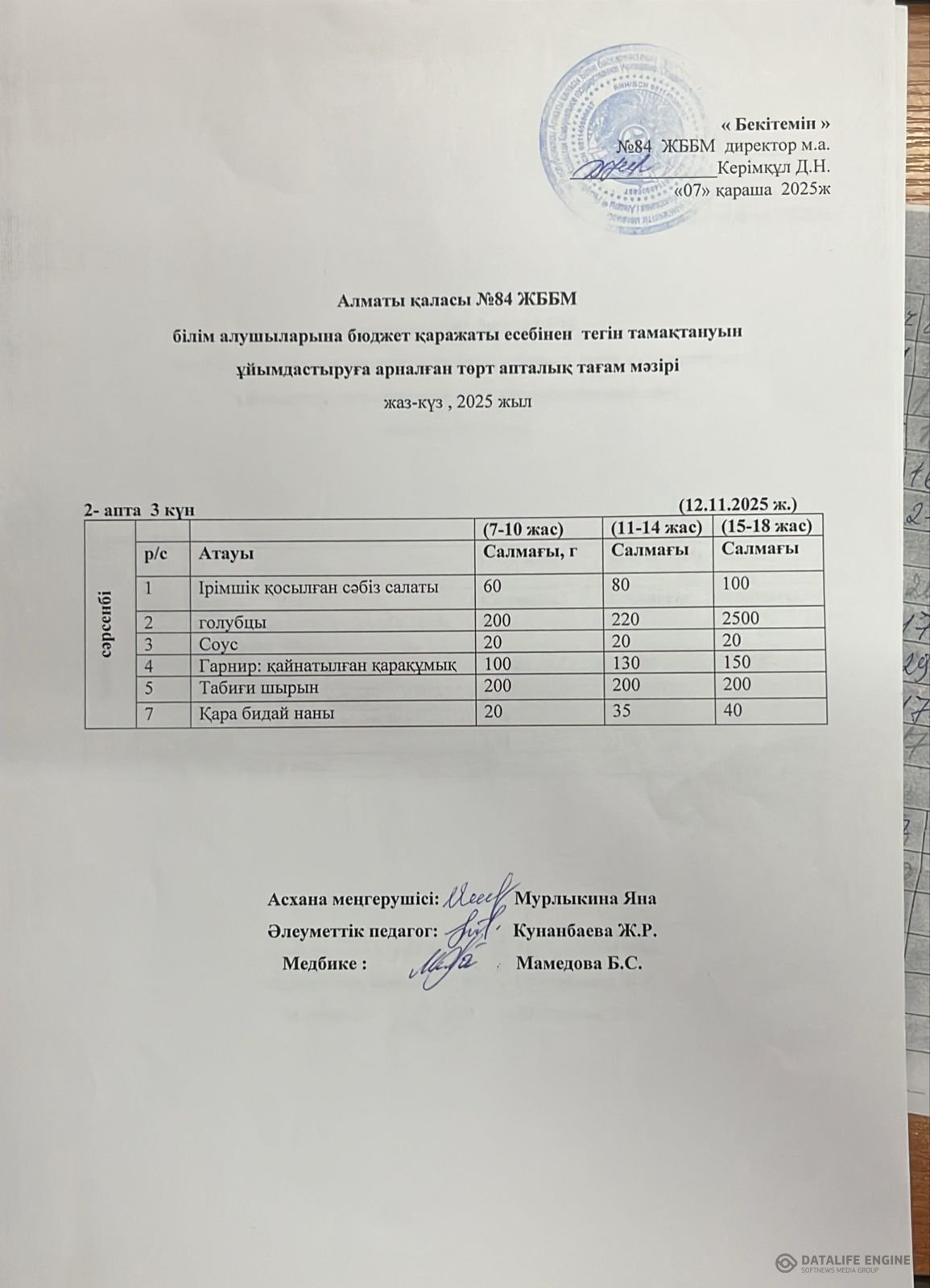 Ас мәзірі 12.11.2025ж.