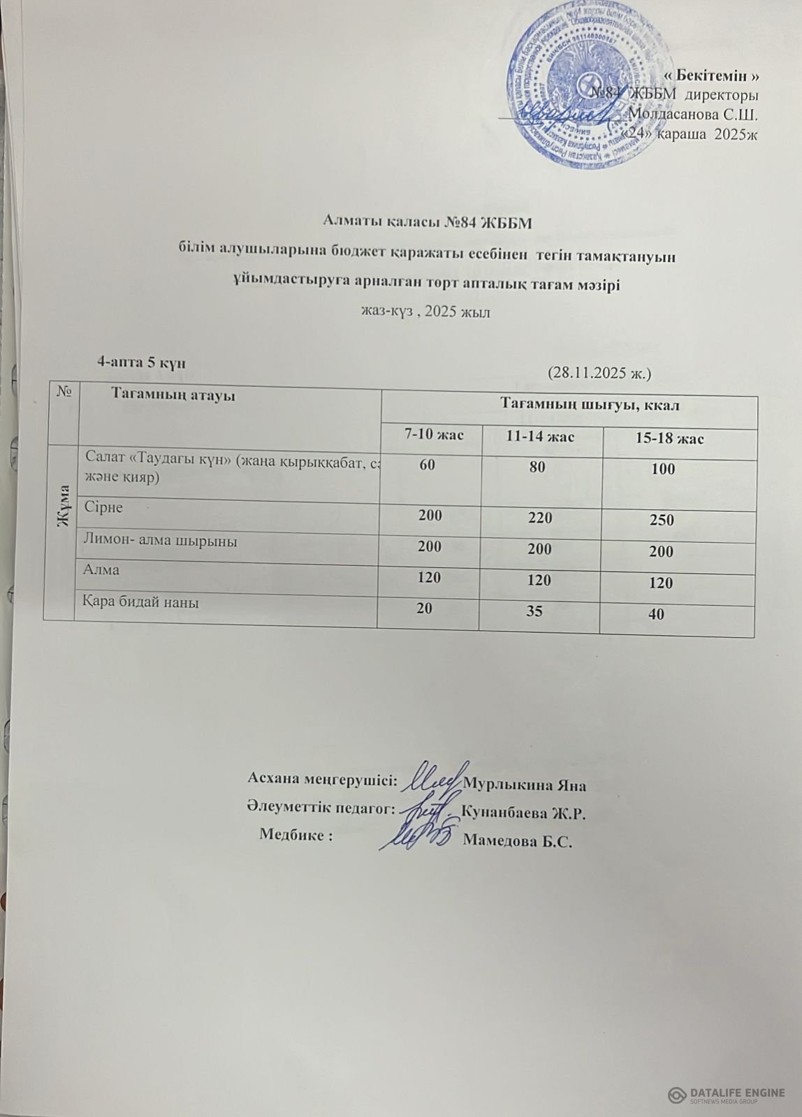 Ас мәзірі 28.11.2025ж.