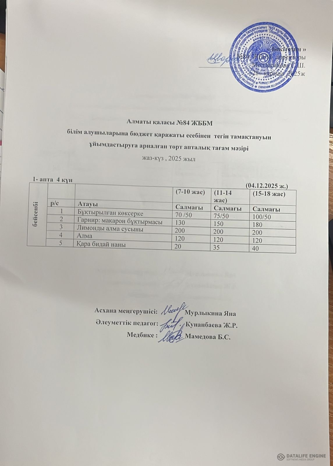 Ас мәзірі 04.12.2025 ж.