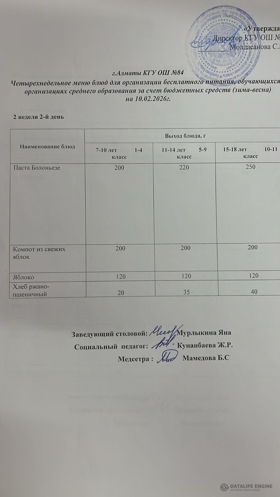 Ас мәзірі 10.02.2026