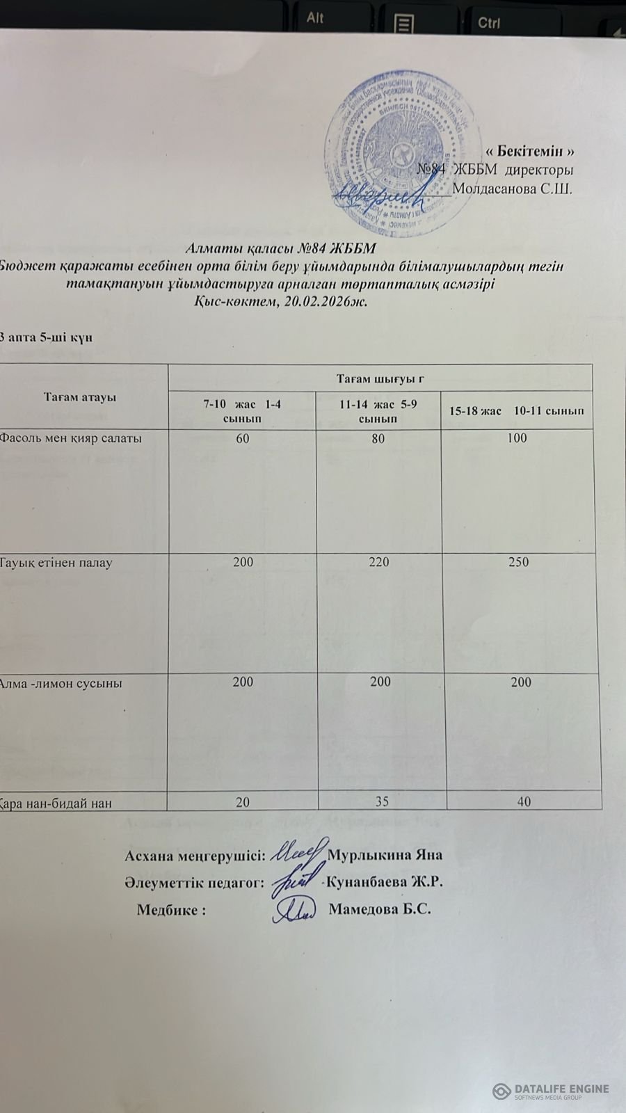 Ас мәзірі 20.02.2026