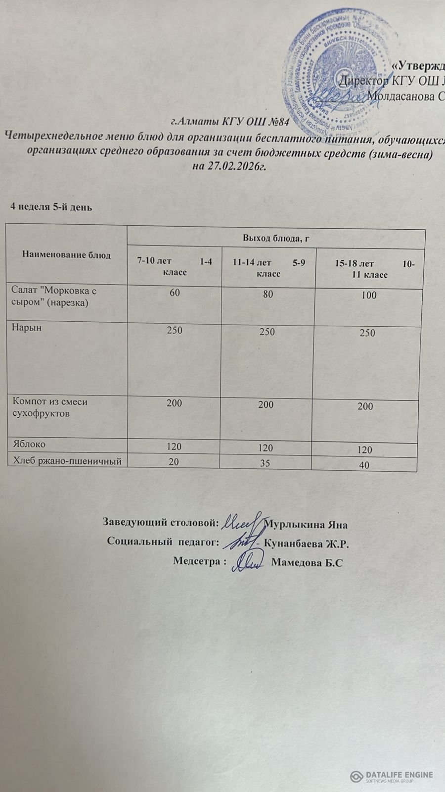 Ас мәзірі 27.02.2026