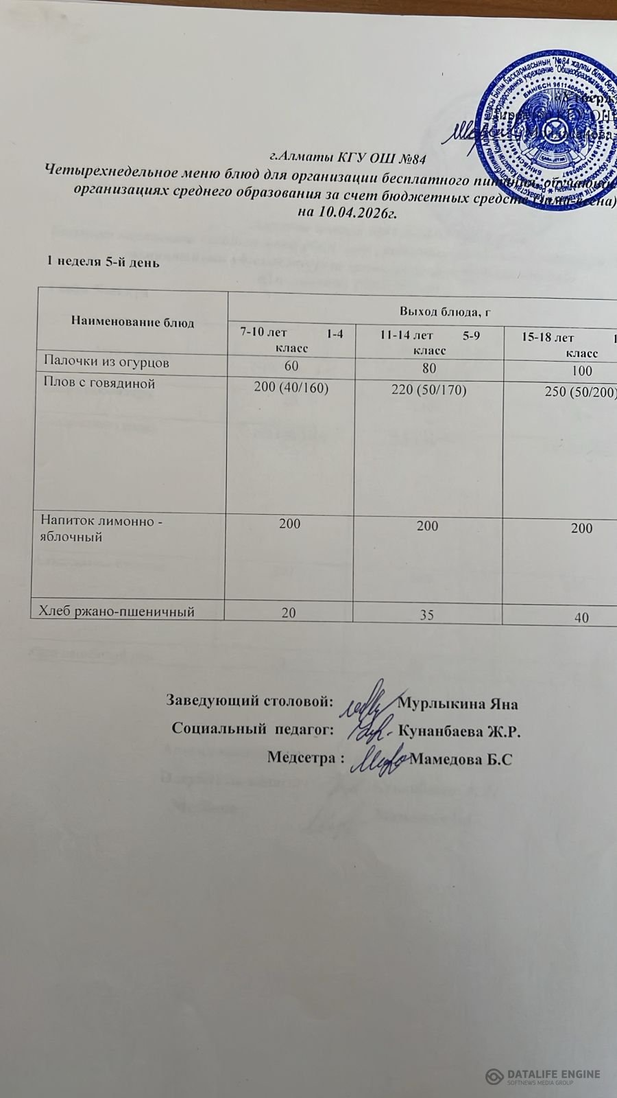 Ас мәзірі 10.04.2026